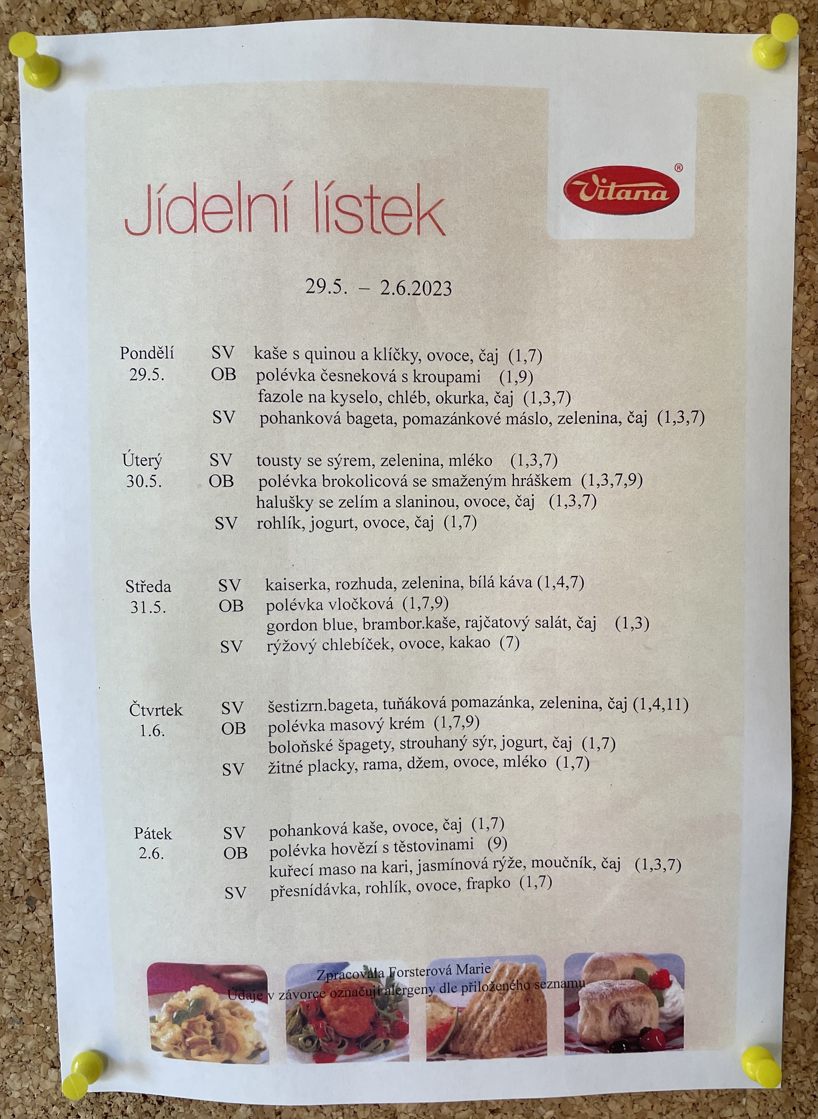 Jídelní lístek na daný týden.