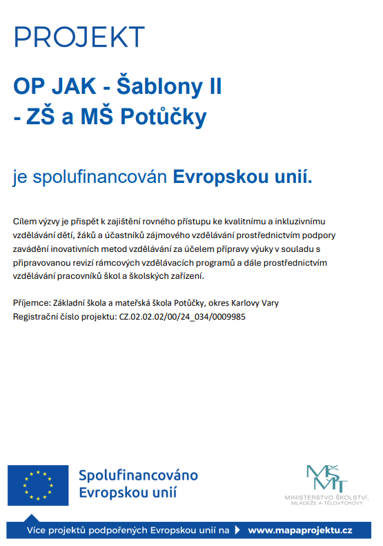 Projekt: OP JAK Šablony II - ZŠ a MŠ Potůčky